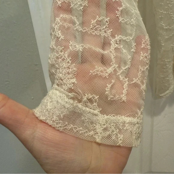 XCVI Blouse Long Sleeve Lace Mesh Ivory Off White Nylon Sheer Boho Layering XL - Picture 4 of 8